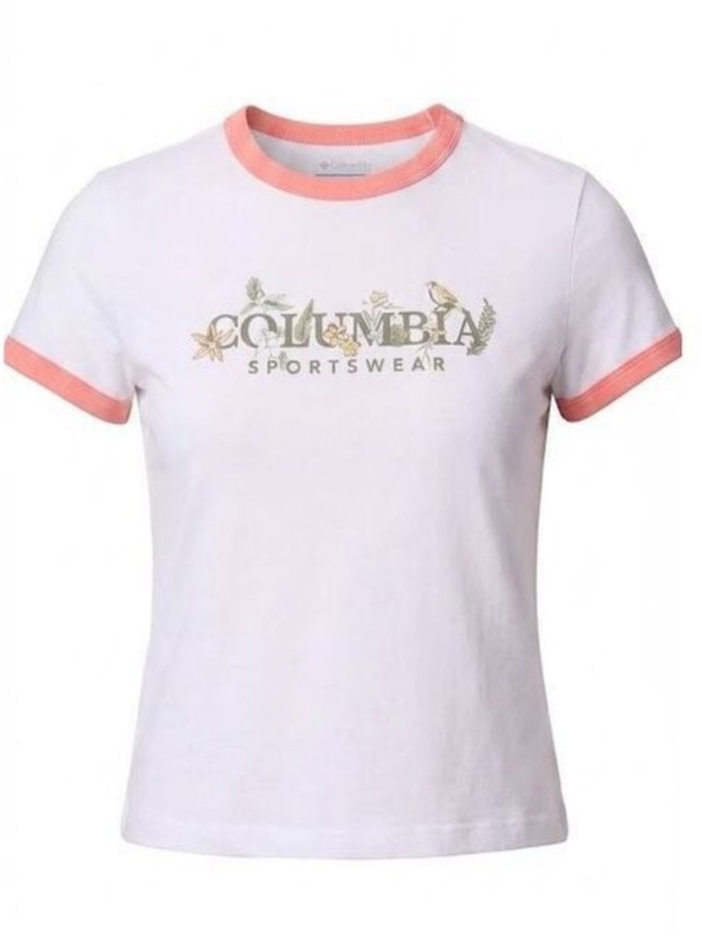 Columbia White Tee with Coral Trim